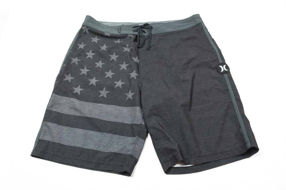 Hurley Phantom Board Shorts Mens 32 Gray Black American Flag Regular Fit Swim